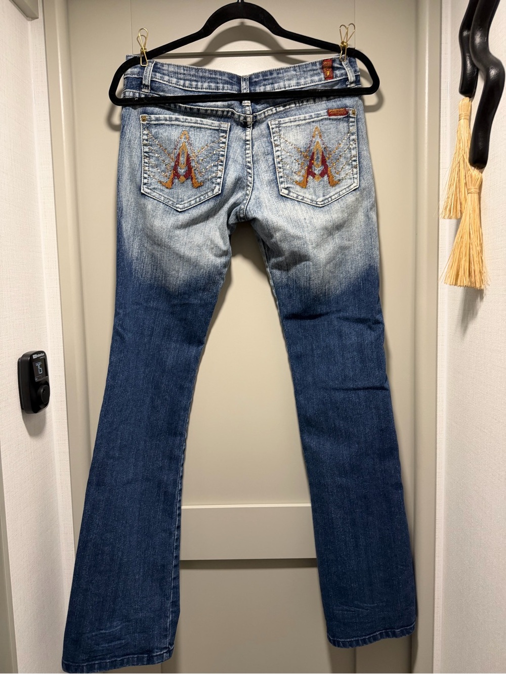 7 For All Mankind Two-Tone Light and Dark Blue Denim Jeans